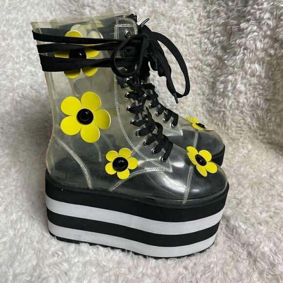 No Brand Shoes - Clear Floral Platform Heeled Boots